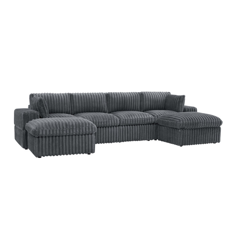 134" 6-Piece Modular Wide-Corduroy Sectional Sofa, Dark Gray Corduroy