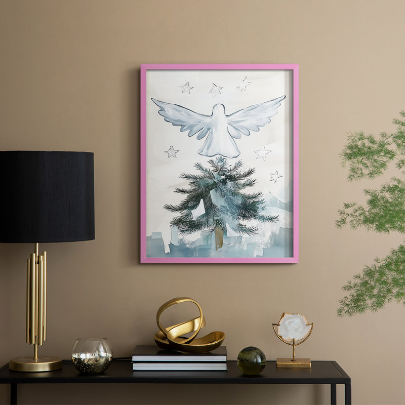 «Christmas Holiday Art CXLI», reproduction d'art encadrée - bois massif, H 21 po x l 17 po, Rose