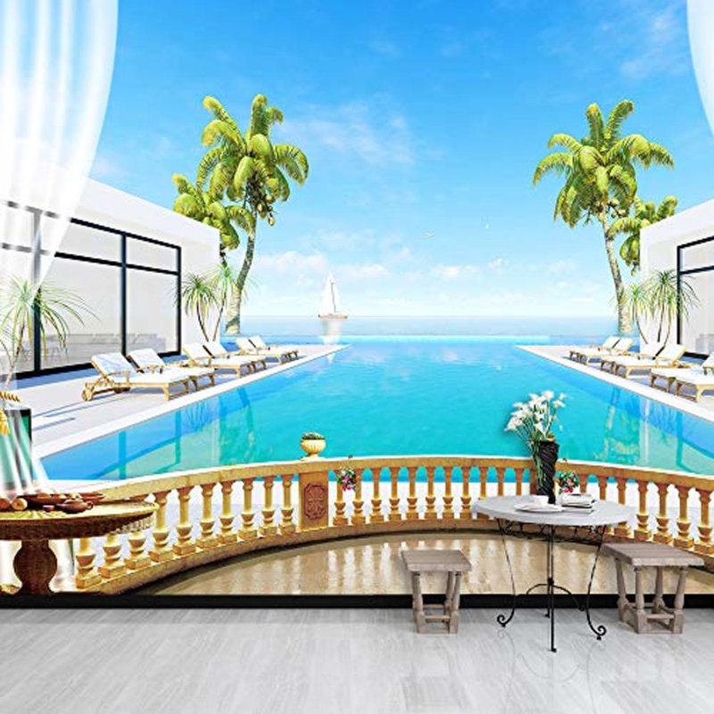 Murale vue sur la piscine vue d'un faux balcon, L 100 po x l 144 po