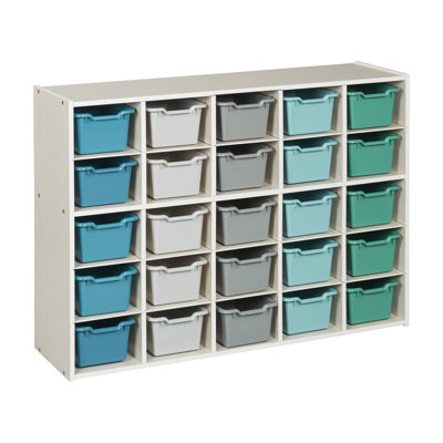 ECR4Kids Streamline 25 Cubby Tray Cabinet and 25 Scoop Front Bins, 5x5, Kids Furniture