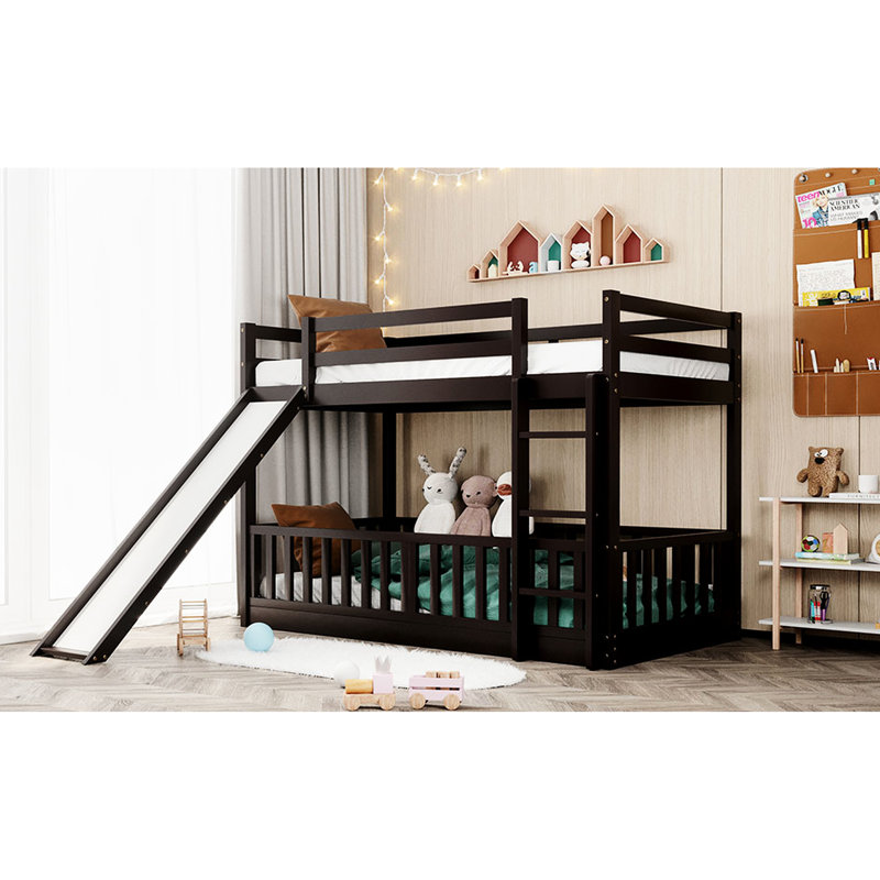Twin Over Bunk Bed With Slide And , - Elegant Look Playful Bedroom Addition, Espresso