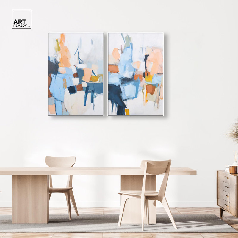 Bright Brush Palette Set Canvas Print Blue Abstract Wall Art Set by Art Remedy, Black Frame, 10 x 15, 46" H x 31" W