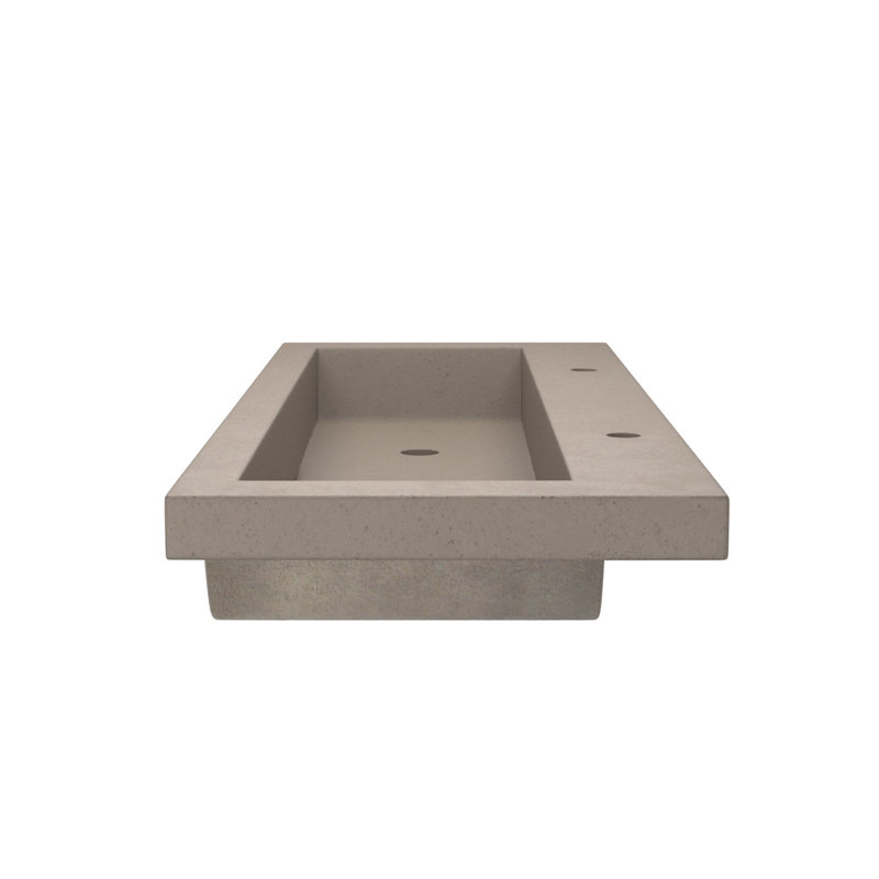 Trough Concrete Handmade Rectangular Drop-in Bathroom Sink, Earth, Two Holes Faucet