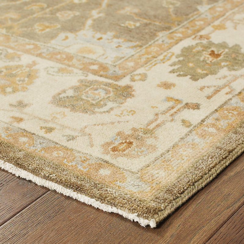 Presley Traditional Hand-Knotted Wool Brown Area Rug, Rectangle 9' x 12'