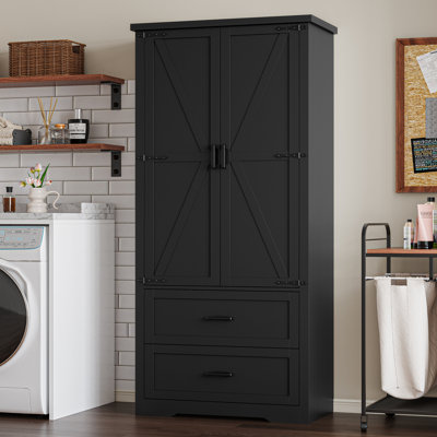 71" Barn Door Pantry Cabinet with Drawers and Adjustable Shelves for Kitchen by August Grove