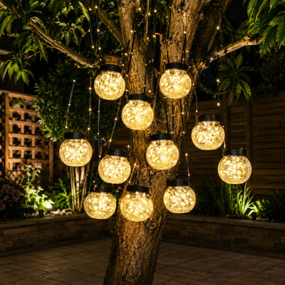 12 Weatherproof Cracked Glass Solar Hanging Globes, Powered Lights for Yard, Christmas Tree, Shepherd Hook, or Garden Ornament Displays