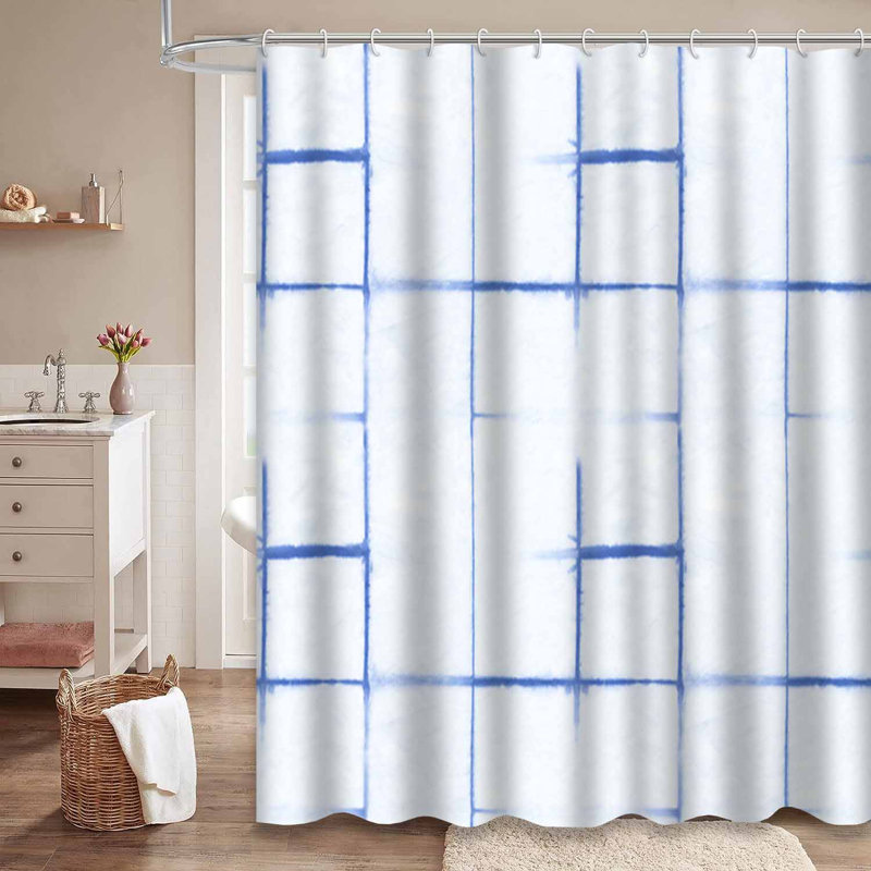 Rideau de douche bleu indigo sans couture avec 12 crochets, L 72 po x l 78 po