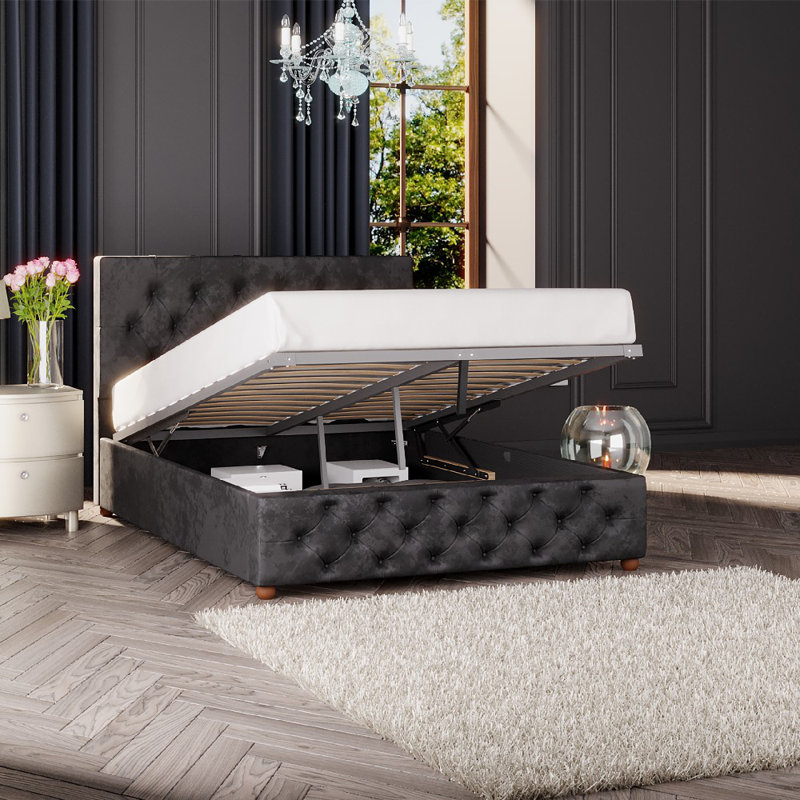Upholstered Ottoman Bed, Double (4'6), Black