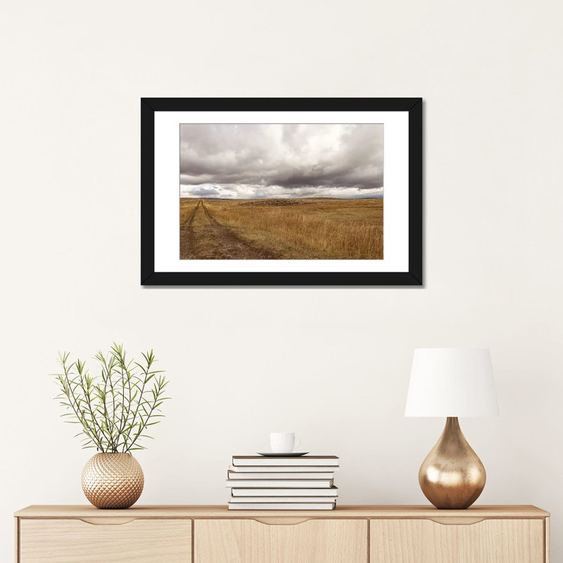 Storm Clouds Over Montana Prairie, 16" H x 24" W x 1" D, White, Black Open Corner Framed Paper
