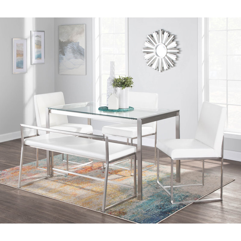 Ernestine 19.25'' H Upholstered Metal Side Chair, White Faux Leather, Stainless Steel