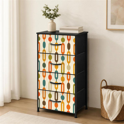 4-Drawer Dresser for Bedroom Retro Geometric Colorful Oval Rectangular Shapes Beige Small Tall Clothes Dresser for Closet Organizers with Chest of Dra
