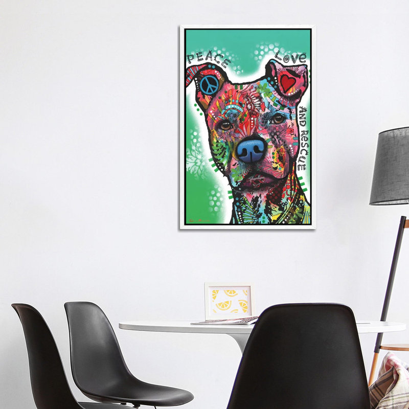 Peace, Love, And Rescue by Dean Russo - Painting on Canvas, 101.6cm H x 66.04cm W x 3.81cm D, White Framed