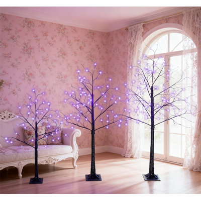 Arbre effrayant 3 lumières d'Halloween avec lumières mauves