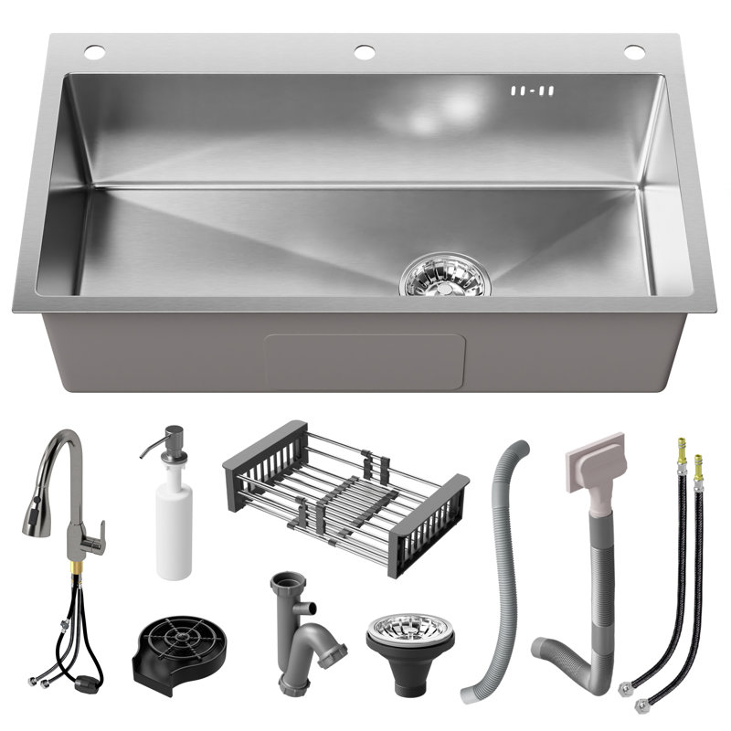 28" L Undermount Single Bowl Stainless Steel Kitchen Sink, 28"