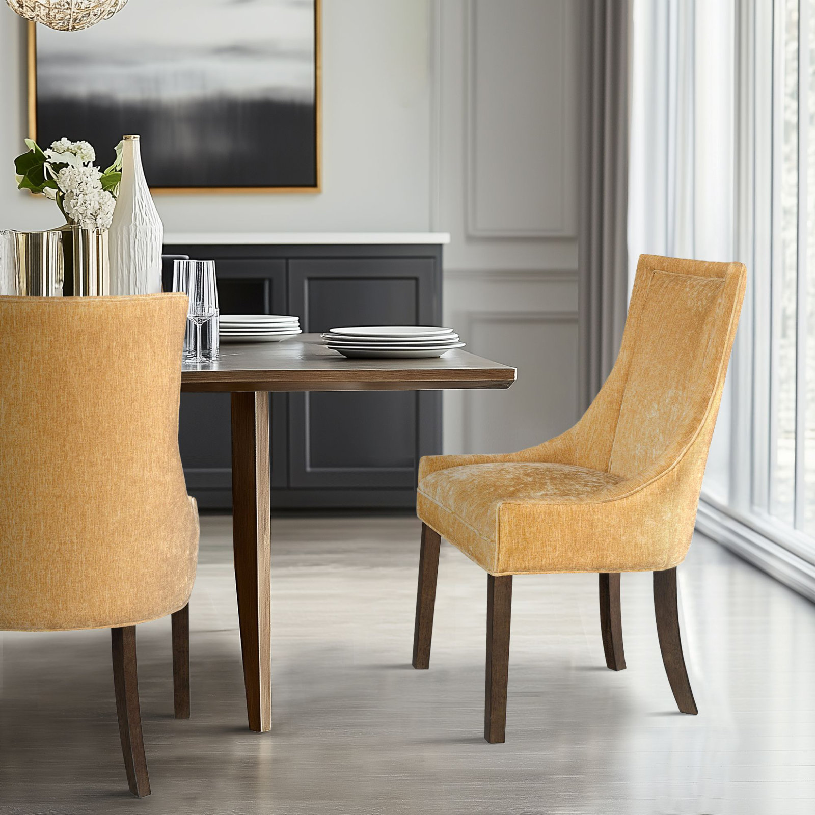 Ultra Velvet Dining Armchair, Gold Chenille