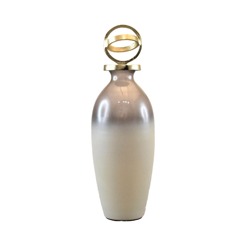 Decorative Glass and Metal Jar with Aluminum Sculptural Lid and Modern Glam Design, 20" H x 6" W x 6" D