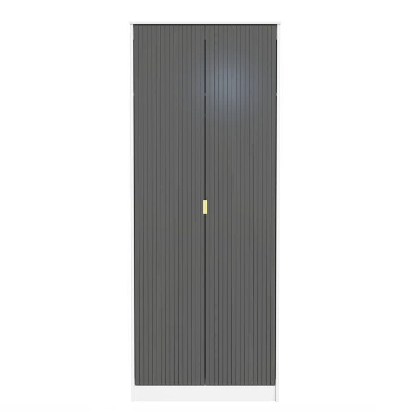Fully Assembled 2 Door Wardrobe, 182.5cm H x 111cm W x 53cm D, Black/White