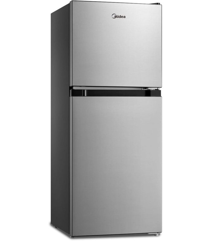 Midea 4.5 Cu Ft Compact Refrigerator and Freezer, 2 Door, Stainless Steel, Silver