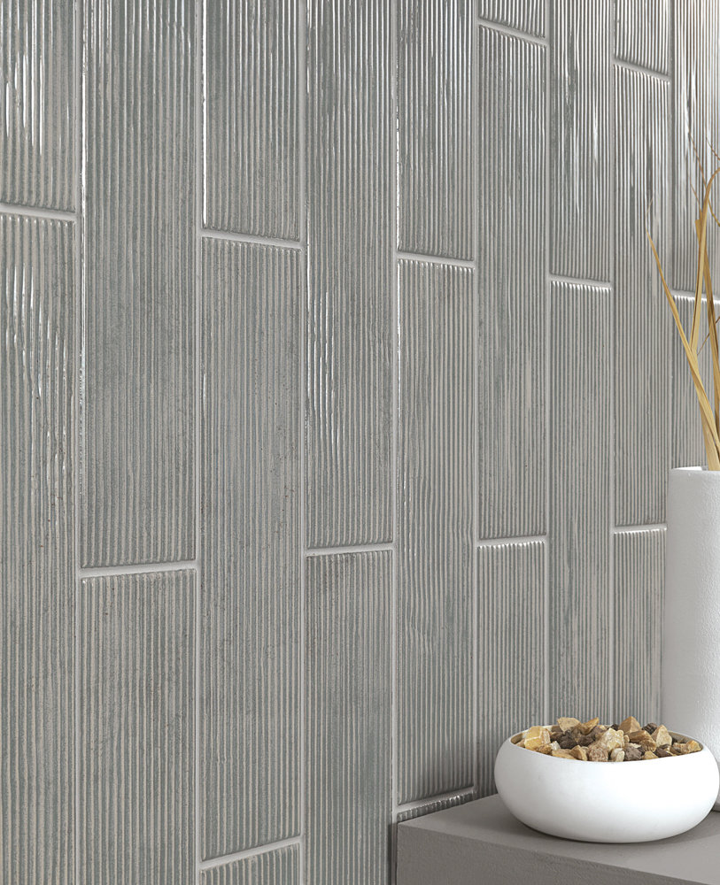 Beautiful view of Textured Subway Tile Apartment Family Room Decor