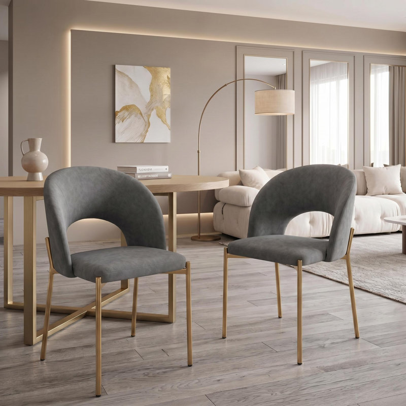 Morden Pu Leather Dining Chairs With Metal Legs (set Of 2), Gray