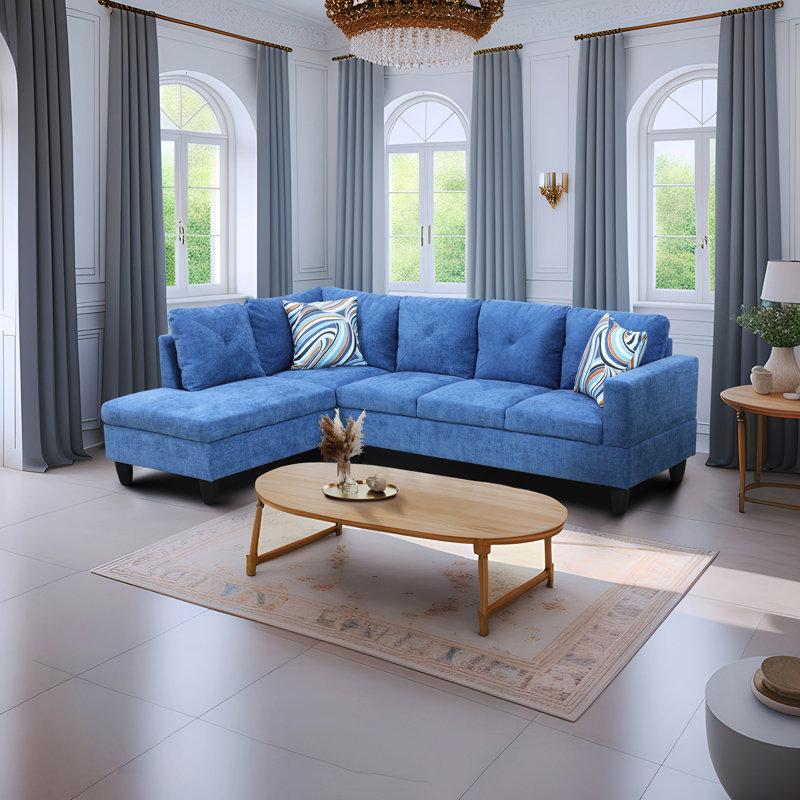Velvet L-Shaped Sectional Left Hand Facing, Blue