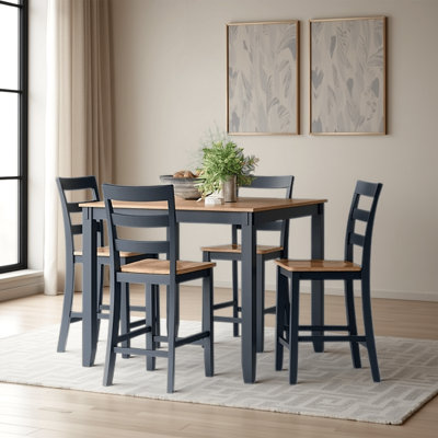 Gasy Counter Height Dining Table Set, 4 Chairs, Wood, Brown