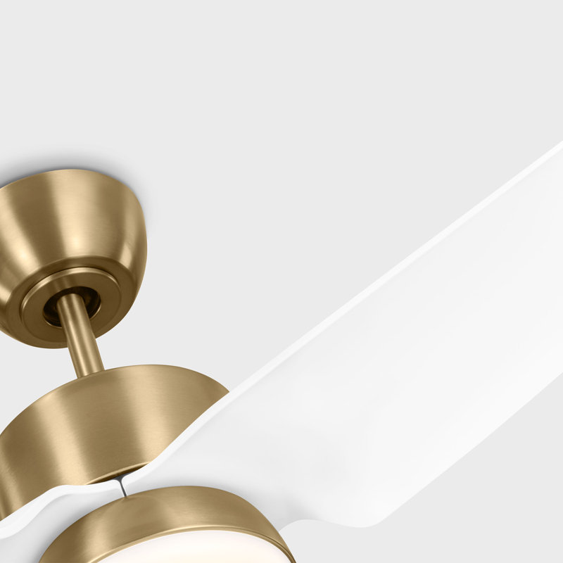 Heredia Indoor Ceiling Fan with Threaded Downrod, Matte White ABS blades and Handheld Remote, Satin Brass/Matte White