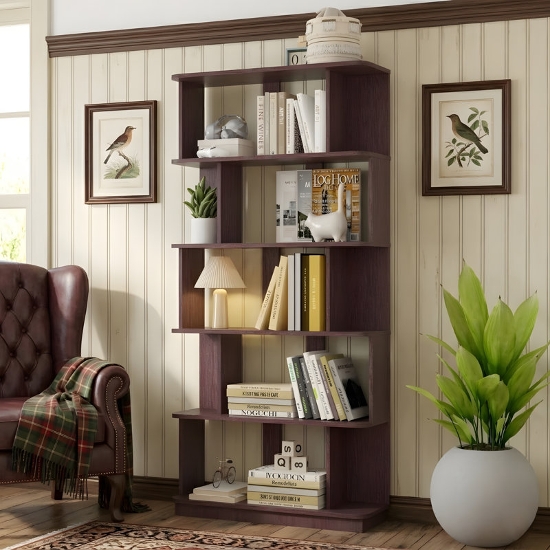 Modern 5-Tier Open Bookshelf, Ox Blood Red