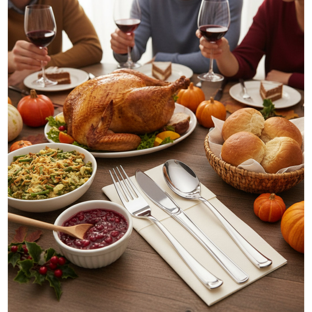 300 Piece Plastic Disposable Cutlery Set Strong Heavy Duty Silverware Elegant Design Plastic Utensils Weddings Parties-75 Sets (Set of 75) Perfect Settings Tableware