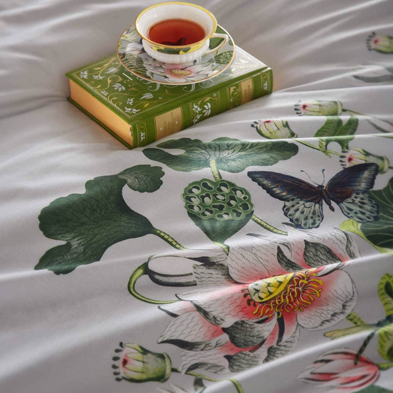 WATERLILY DOVE SUPER KING DUVET SET, Double Duvet Cover + 2 Standard Pillowcases