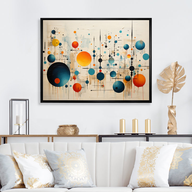 «Green Green Beige Mid Century Abstract Retro III», reproduction d'art sur toile, 24" H x 32" W, Gold Picture Framed