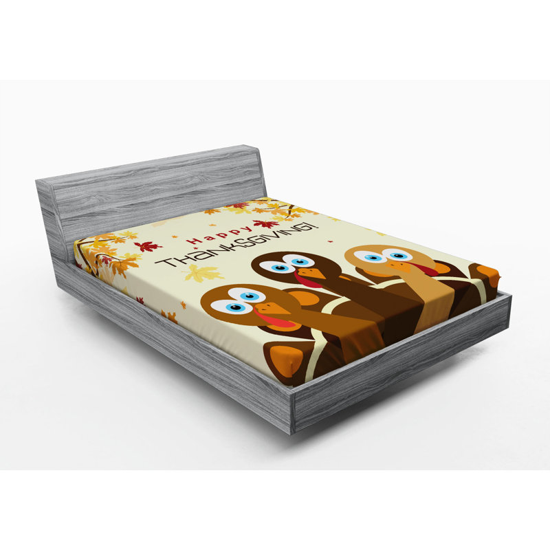 Thanksgiving Turkey Print Queen Microfiber Fitted Sheet