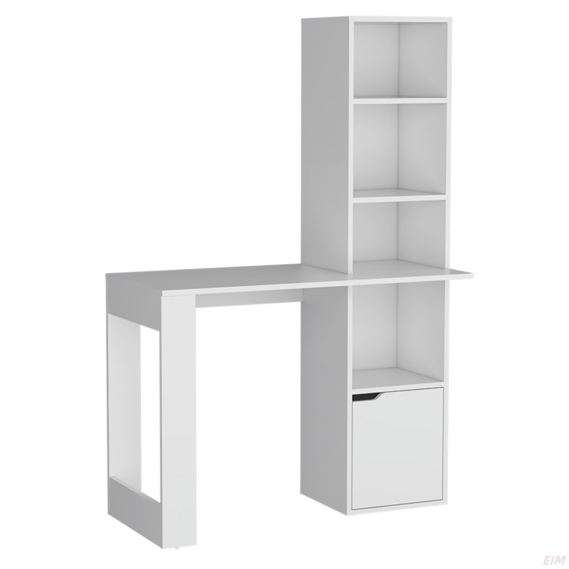 Bureau d'ordinateur avec 1 armoire et bibliothèque à 4 niveaux (bureau), Blanc
