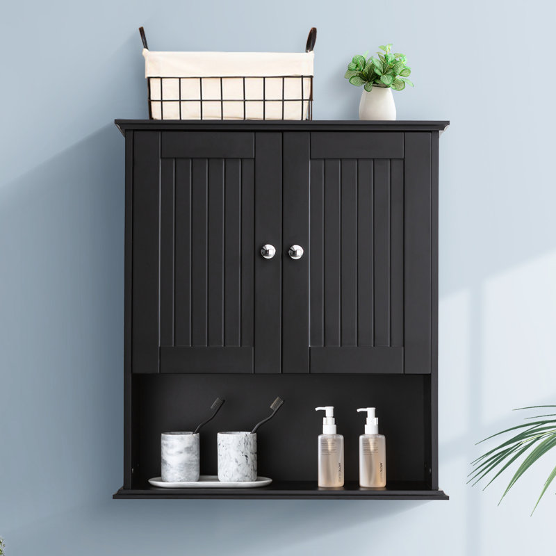 Armoire de rangement murale noire au-dessus de la toilette dans la salle de bain, matériau, charnières silencieuses, plusieurs zones, convient aux chambres à coucher, 25,99 compartiments profonds organisés, salles de lavage, profondeur