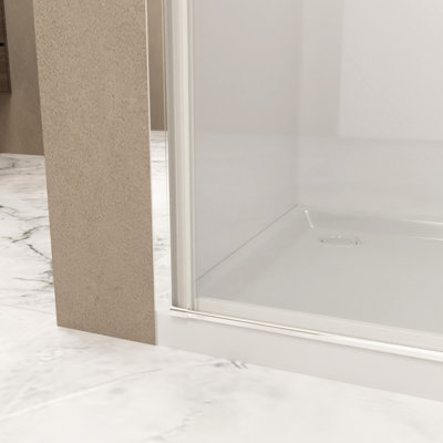 Porte de douche pivotante en verre trempé de 30 mm x 72 po de 6 mm, structure en aluminium nickel brossé, film protecteur, poignée en acier inoxydable, idéale pour la salle de bain de style américain