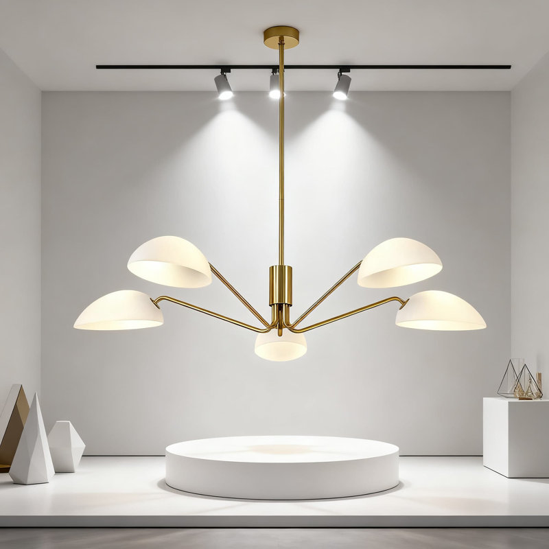 Modern 5-Light Adjustable Chandelier With Universal Wheel For Sloped Ceilings, LED Acrylic Ceiling Light Fixture For Living Room Dining Room Bedroom