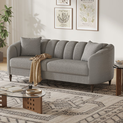 83” Modern Boucle Sofa, Minimalist Style Comfy Loveseat With 2 Pillows, Luxury 2 Seater Couch With Curved Armrest& Wooden Leg, Contemporary Home Sofa For Living Room Bedroom