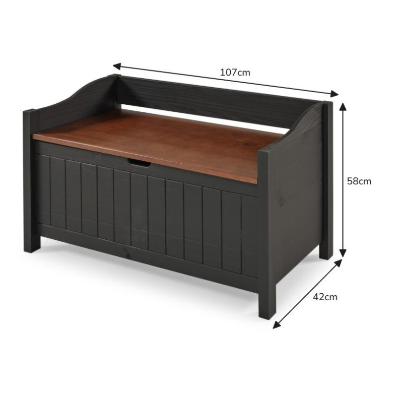 Wood Storage Bench, Black
