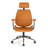 Mid-Century Modern Ergonomic Office Chair with Headrest, Faux Leather & Wood Frame-1999401748