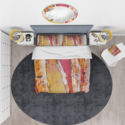 Bois naturel orange Glam - ensemble de housse de couette traditionnel - microfibre de polyester