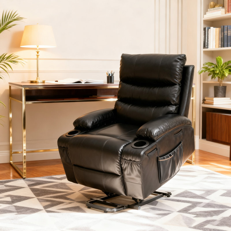 Fauteuil inclinable électrique de 21 po de large avec massage à 8 points et chaleur lombaire, télécommande, poches latérales et porte-gobelets pour personnes âgées