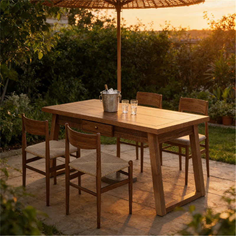 Table de salle à manger rectangulaire avec tiroir et pieds en bois (seulement 1 pièce)