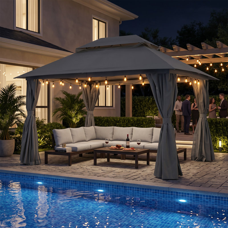 Pavillon de jardin en acier à toit double 13 pi x 10 pi Decksplore, Grey