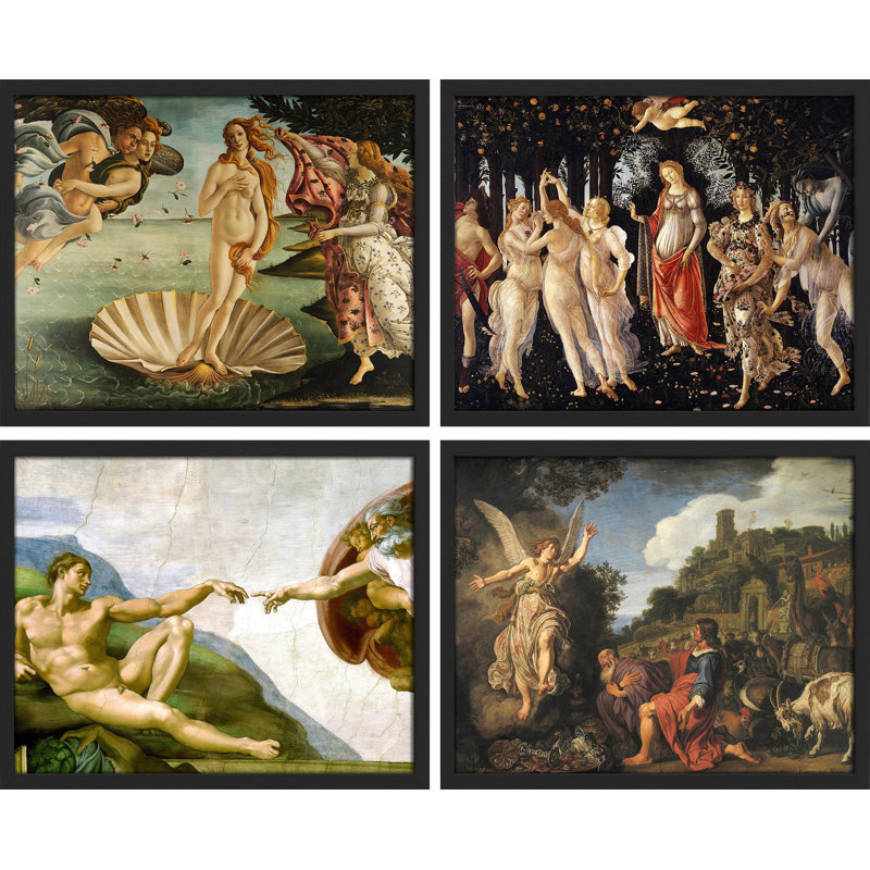 Collection Botticelli, naissance de Vénus, impression encadrée sur papier, 4 pièces, Naturel, H 11 po x l 14 po