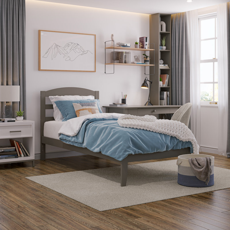 Lit plateforme en bois massif Elliana, Gris, Simple