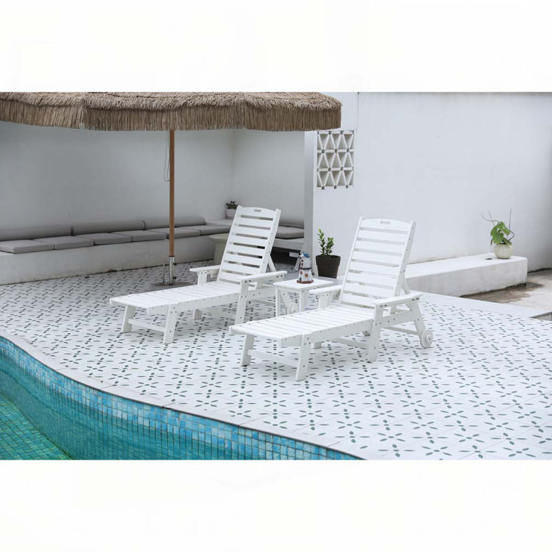 Chaise longue d'extérieur avec table d'appoint, Blanc
