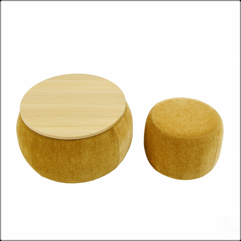 Round Storage Ottoman, 2 in 1 Function, Work as End table and Ottoman,with small seat,(25"x25"x14.7"), Dark Yellow