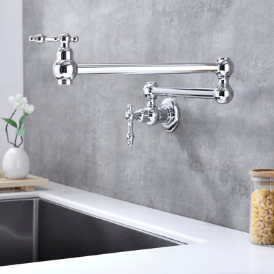 Robinet d'évier de cuisine mural avec robinet pivotant et bras articulés doubles