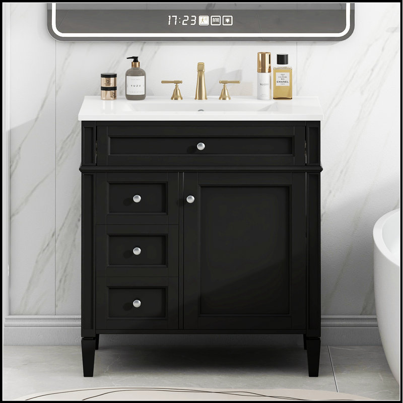 Meuble-lavabo moderne de 30 po avec lavabo supérieur, grand rangement et tiroir rabattable pour une organisation efficace