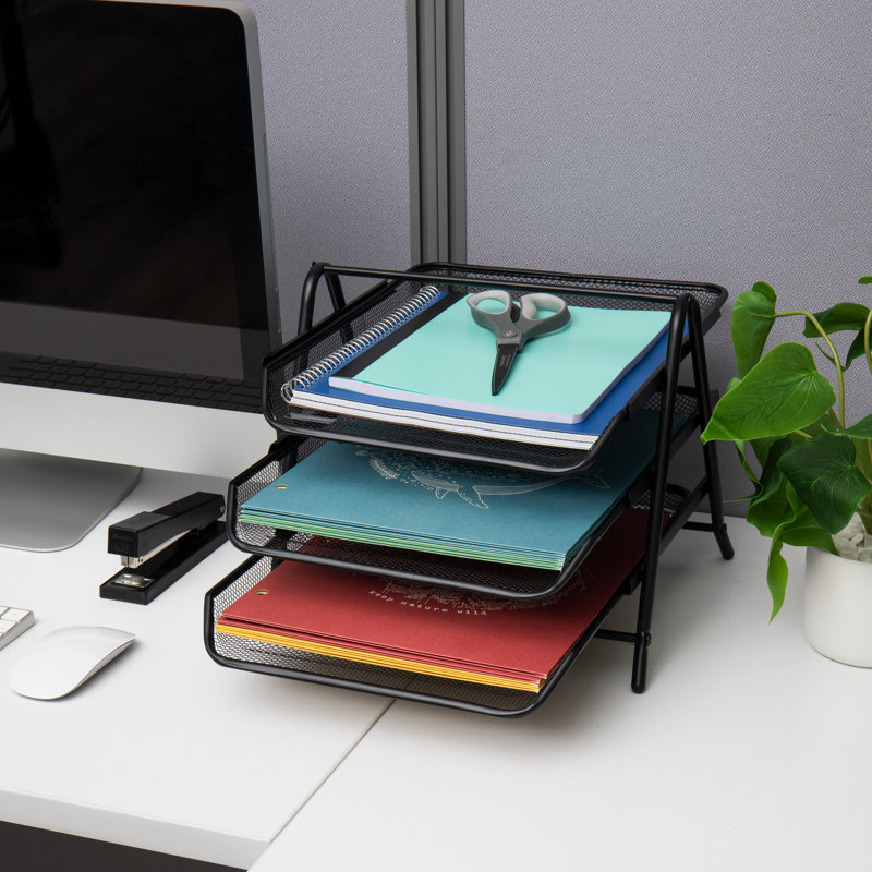 Mind Reader 3-Tier Paper Tray, Desktop Organizer, File Storage, Workspace, Office, Metal Mesh, 11.5"L x 13.75"W x 10"H, Black